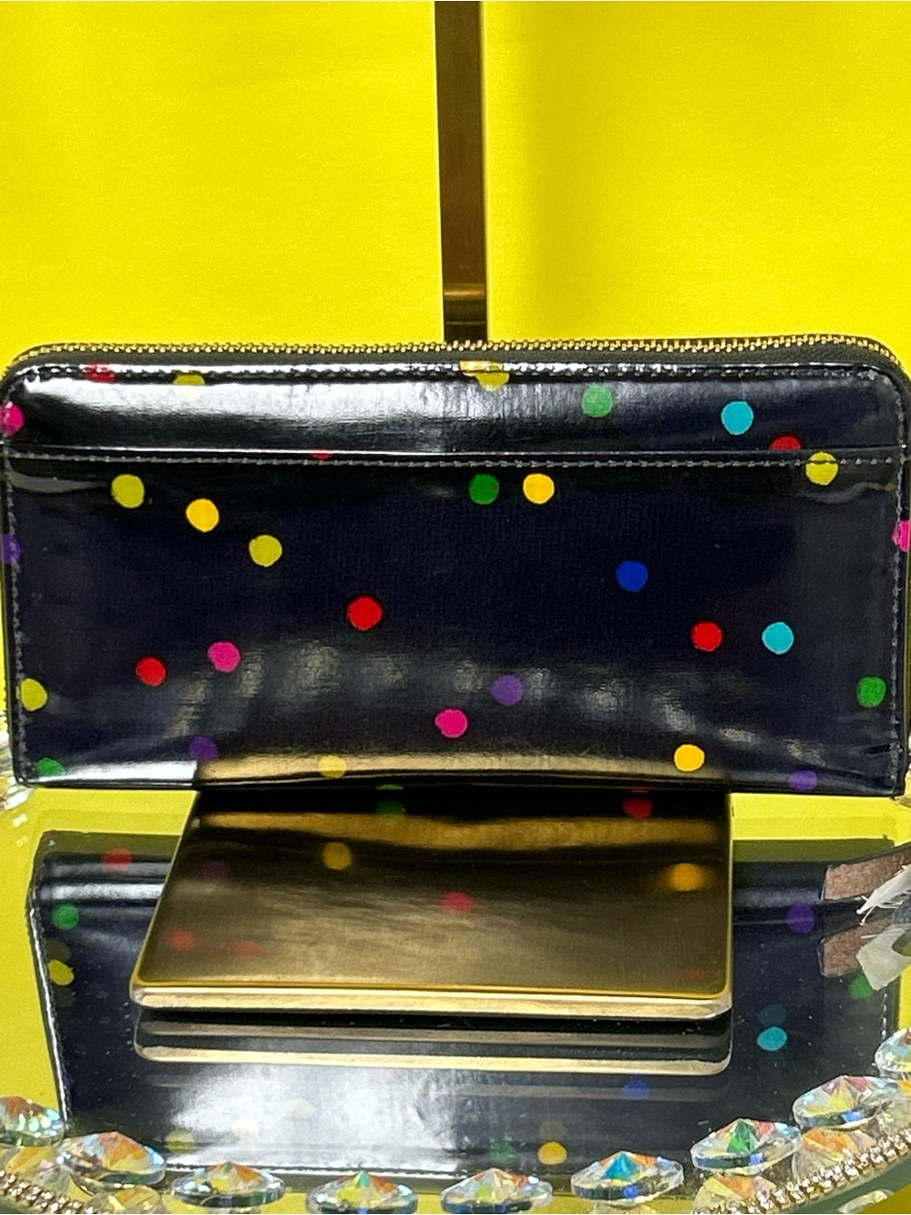 kate spade Black Patent Polka Dot Zip Wallet w/Storybook lining - Picture 3 of 11